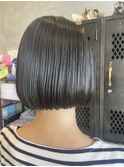 似合わせカット切りっぱなしミニボブ黒髪縮毛矯正20代30代40代