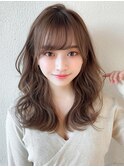 小顔透け感前髪顔まわりミディアムレイヤーカットセミロング