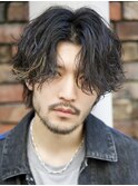 センターパートフェザーパーマシャドウパーマメンズパーマ