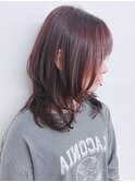 【松戸　テラカド】大人可愛いミディアムレイヤーボルドーカラー