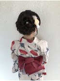 浴衣 編み込み 可愛い お花の様な  飾り ヘアアレンジ