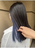 インナーカラーblue×ワンレンセミロング【自由が丘】