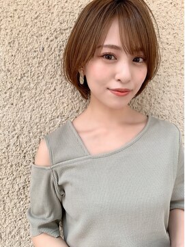 ハローバイシー 仙台(Hello by Sea) 切りっぱなしボブ×ブリーチなしミルクティーブラウン[仙台]