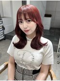 チェリーピンクボルドーカラーブリーチなしダブルカラー