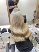 ハイライトカラーくびれヘアアプリコットオレンジ