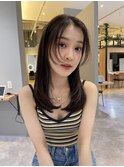 顔まわりカットマロンベージュ韓国レイヤースタイルブルーナ