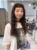 ロング ウエーブパーマ オン眉 前髪パーマ