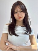 ロングレイヤー/顔まわりカット/透明感/ブラウン