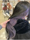 透明感ラベンダーインナーカラー大人可愛い艶髪ロングヘア