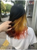 鬼滅カラー!イエロー×オレンジをインナーカラー&エンドカラー☆