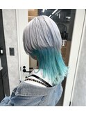くびれヘアアプリコットオレンジハイライトカラーブルーカラー