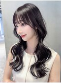 ロング顔周りレイヤー韓国ヘアフェイスフレーミング_F30865