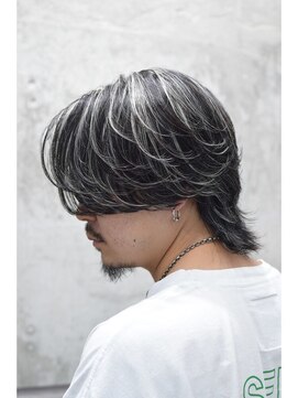 メンズオルズ 渋谷(MEN'S ALLZ) ホワイトハイライトセンターパートウルフフェザーショート