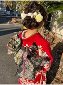 成人式 振袖着付け ヘアセット アップスタイル×お花