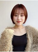大人ショートボブ切りっぱなしボブ前髪あり暖色カラーK20240304