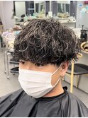 メンズメッシュハイライトカラー太めシャドウパーマ緩めパーマ