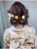 成人式　振袖アレンジ　ふわふわツインお団子　ヘアセット