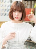 シースルーバング艶ブラウン切りっぱなしボブc5川口20代30代40代