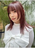 暖色カラーダブルカラーピンクブラウン顔まわりカット前髪カット