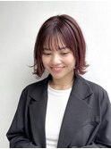 大人ミニボブ前髪あり切りっぱなしボブピンクブラウンK20250523