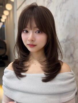 オリーブグレー×小顔[ココアベージュ/黒髪/くらげヘアー]