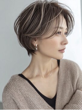 白髪ぼかし脱白髪染め似合わせショートボブ40代50代60代♪