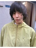 ショート・ボブパーマ/丸顔/前髪なし/くせ毛風/20代/外ハネ