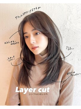 ルル 表参道(lulu.) レイヤーカット小顔ヘア顔周りカットベージュ