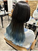 グラデーション水色ペールブルーハローブルー派手髪池袋エクステ