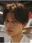 センターパートフェザーパーマ毛流れナチュラル縮毛矯正渋谷原宿