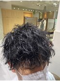 ベリーショートウルフカルマパーマアッシュブラック
