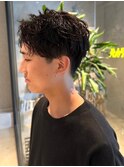 アップバング　ツーブロック　ショートパーマ　束感　20代30代