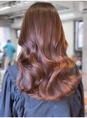ウェーブパーマこなれミディ前髪レイヤーカット厚めバング