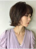 ボブ　レイヤー　顔まわり　ブラウン