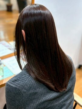 セミロング ブラウンカラー 艶カラー トリートメント 艶髪