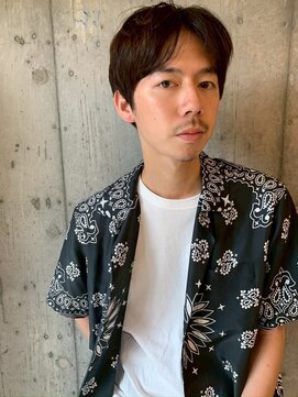 メンズセンターパート　ブルーブラック　サーフカール