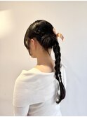 ナチュラルリボン編みおろしアレンジ