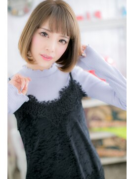 ミック 日暮里店(miq) 大人ガーリー★ツヤ髪ミルキーベージュ小顔ぱっつんボブb1