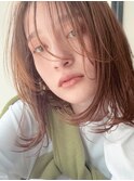 ミディアムレイヤー☆斜めバング/ミルクティーピンク◎20代30代