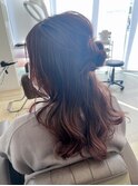 ピンクブラウンカラー簡単ヘアアレンジ