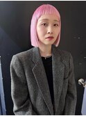 【pink】エフェクトブリーチ_ミニボブ_ピンクカラー_オン眉ボブ