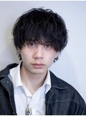 メンズ黒髪パーマスパイラルパーマ緩めパーマツーブロック大人