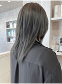 福山市美容室Caary人気 ナチュラルストレートくすみグレージュ