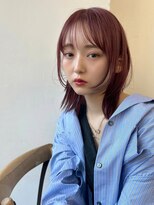 ハニー 町田(HONEY)&nbsp;小顔レイヤーカット　姫カット　ピンクバイオレット　暖色カラー