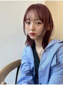 小顔レイヤーカット 姫カット ピンクバイオレット 暖色カラー