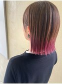 ショート/ボブ/裾カラー/ピンク/白髪ぼかしハイライト