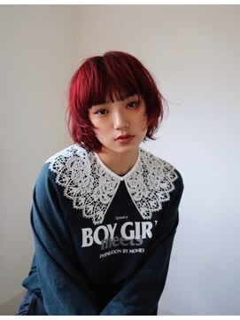 トゥコ(tuco) ボブ 赤カラー ブリーチ ウルフ