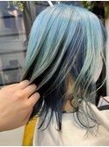 スカイブルー×ブルーブラック|西葛西ブリーチ|インナーカラー