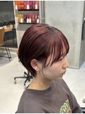 調布レディースショートボブイルミナカラーボルドー20代