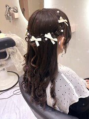 髪の毛リボンハーフアップ【クランソア】ヘアメ/心斎橋セット